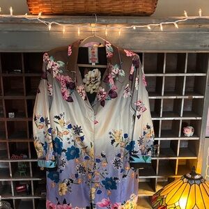 Johnny Was Black Floral Silk Jacket NWOT